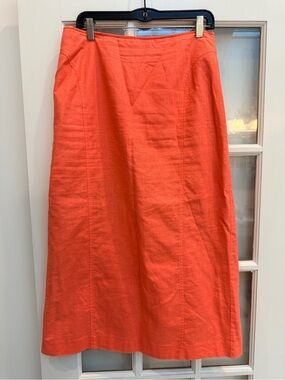 Vintage Adolfo Studio 90’s Y2K Chic Coral Pencil Linen Midi Skirt Size 14